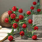 Rose artificielle à bord frisé, tige unique avec 3 fleurs, 57 cm, tissu polyester, décoration intérieure
