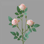 Rose artificielle à bord frisé, tige unique avec 3 fleurs, 57 cm, tissu polyester, décoration intérieure