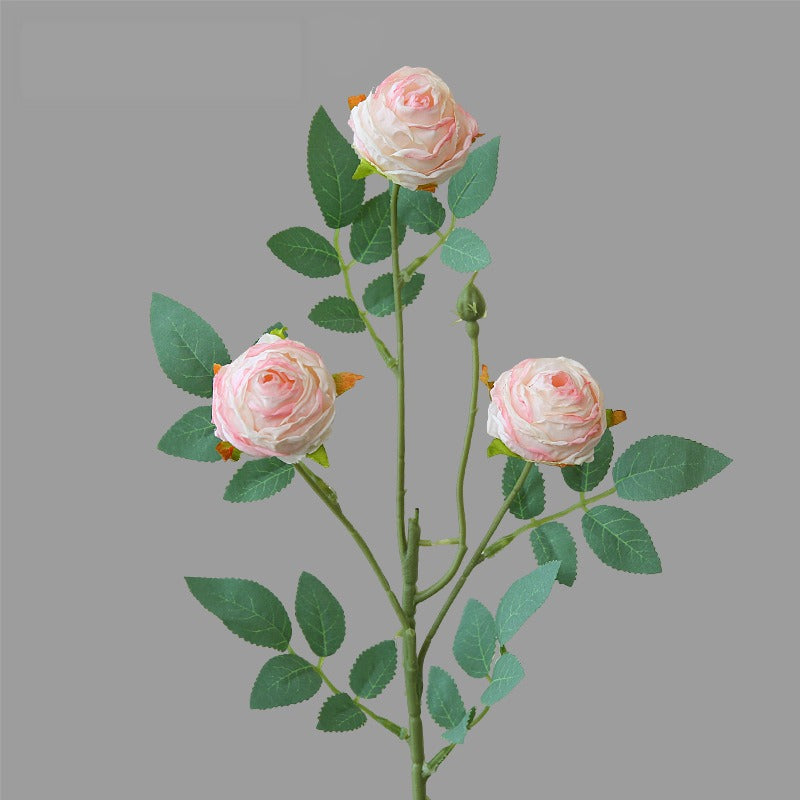 Rose artificielle à bord frisé, tige unique avec 3 fleurs, 57 cm, tissu polyester, décoration intérieure