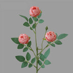 Rose artificielle à bord frisé, tige unique avec 3 fleurs, 57 cm, tissu polyester, décoration intérieure