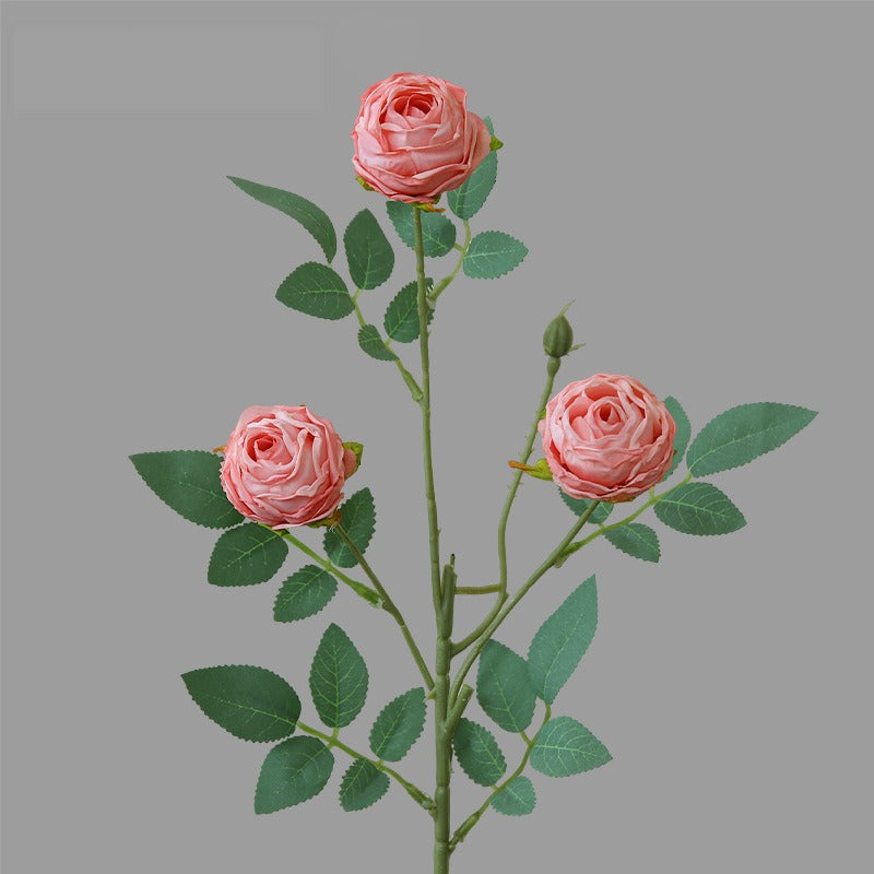 Rose artificielle à bord frisé, tige unique avec 3 fleurs, 57 cm, tissu polyester, décoration intérieure