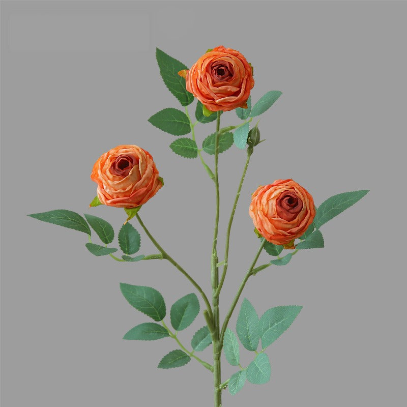 Rose artificielle à bord frisé, tige unique avec 3 fleurs, 57 cm, tissu polyester, décoration intérieure