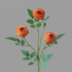Rose artificielle à bord frisé, tige unique avec 3 fleurs, 57 cm, tissu polyester, décoration intérieure