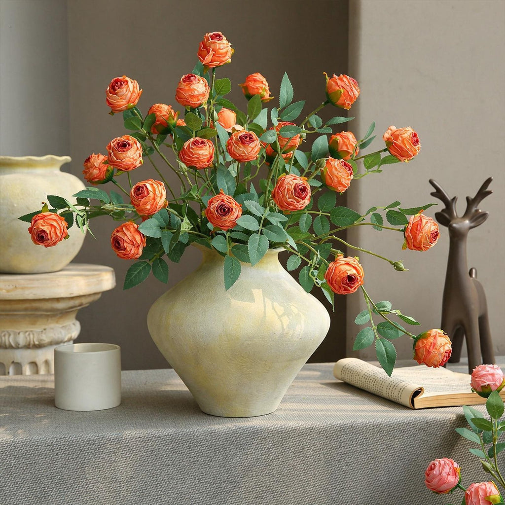 Rose artificielle à bord frisé, tige unique avec 3 fleurs, 57 cm, tissu polyester, décoration intérieure