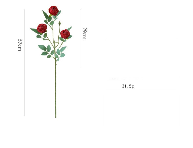 Rose artificielle à bord frisé, tige unique avec 3 fleurs, 57 cm, tissu polyester, décoration intérieure