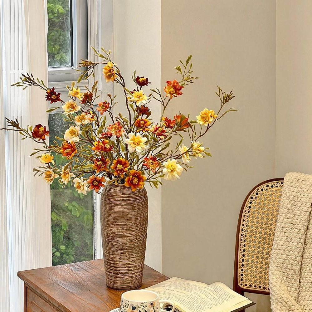 Fleur artificielle Marguerite, tige unique avec 9 fleurs, 84 cm, style rétro, polyester soyeux, décoration intérieure