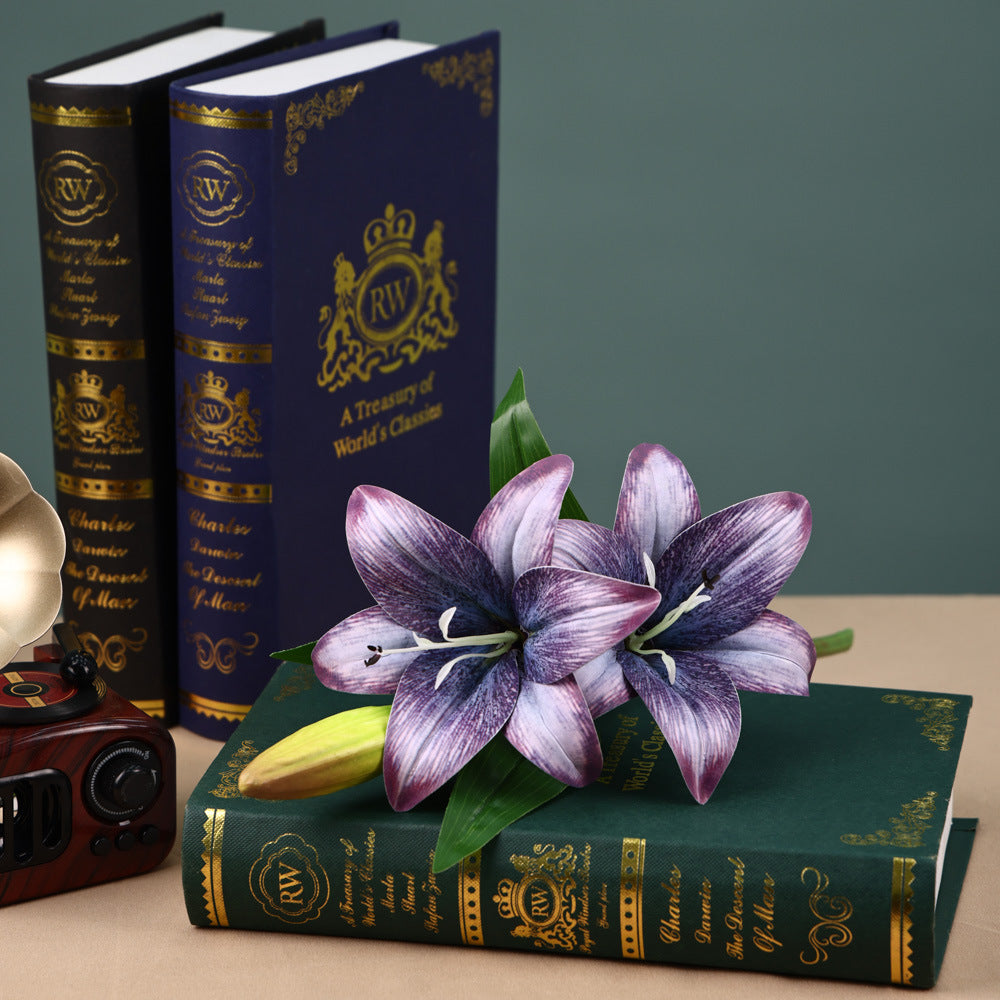 Tige unique de lys artificiel, 3 fleurs, 41 cm, décoration intérieure et événements