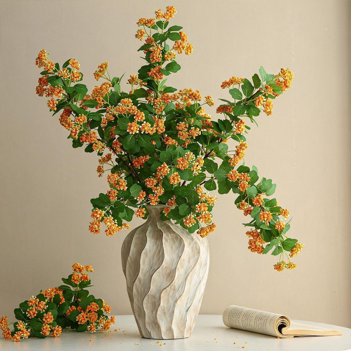 Branche de baies de perles artificielles, 80 cm, tissu polyester, décoration intérieure
