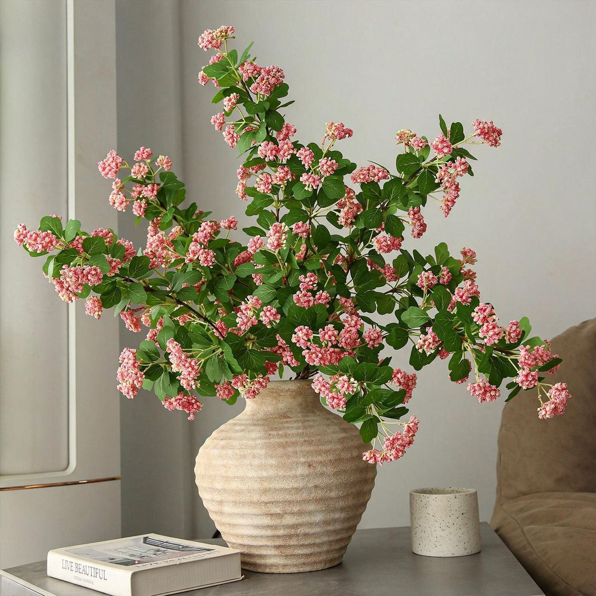 Branche de baies de perles artificielles, 80 cm, tissu polyester, décoration intérieure
