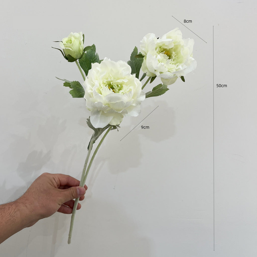 Tige unique de pivoine artificielle en tissu soyeux, 50 cm avec 3 fleurs, décoration intérieure élégante