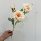 Tige unique de pivoine artificielle en tissu soyeux, 50 cm avec 3 fleurs, décoration intérieure élégante