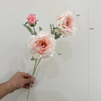 Tige unique de pivoine artificielle en tissu soyeux, 50 cm avec 3 fleurs, décoration intérieure élégante