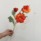 Tige unique de pivoine artificielle en tissu soyeux, 50 cm avec 3 fleurs, décoration intérieure élégante