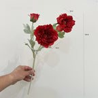 Tige unique de pivoine artificielle en tissu soyeux, 50 cm avec 3 fleurs, décoration intérieure élégante