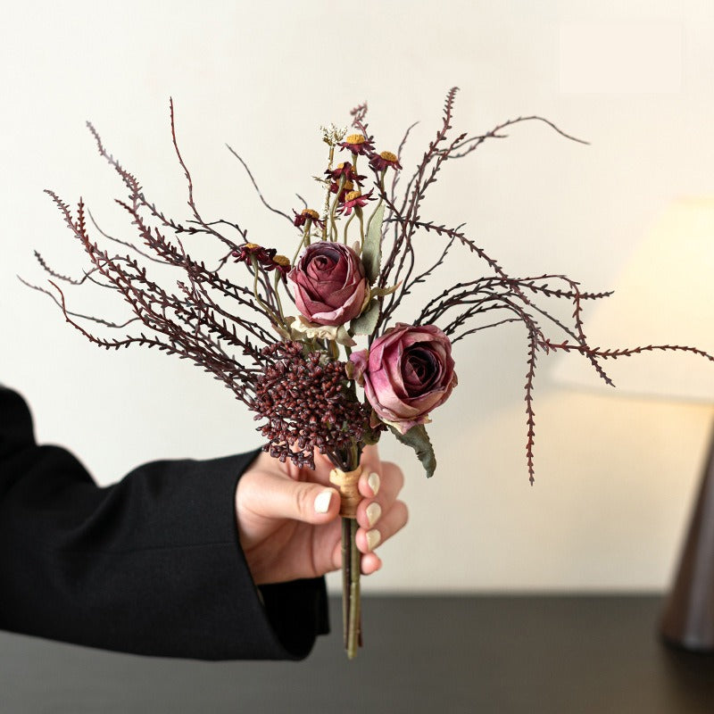 Bouquet de roses et eucalyptus artificiels 29 cm, décoration élégante pour mariage, intérieur et extérieur