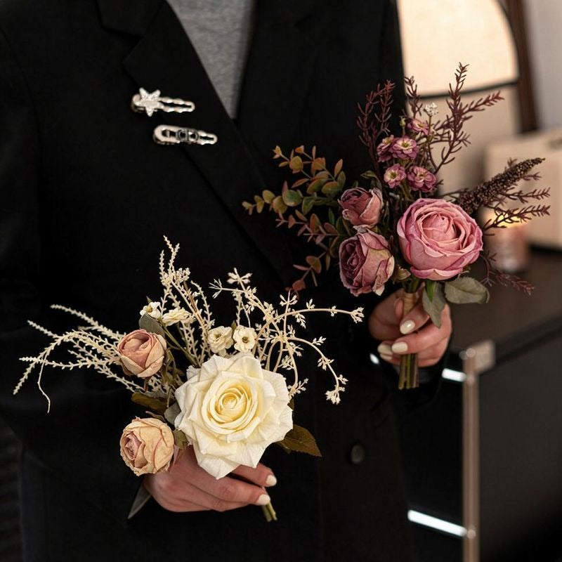 Bouquet de roses et eucalyptus artificiels 29 cm, décoration élégante pour mariage, intérieur et extérieur