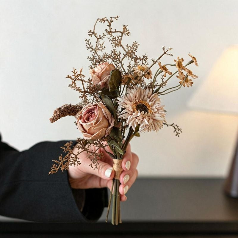 Bouquet de roses et eucalyptus artificiels 29 cm, décoration élégante pour mariage, intérieur et extérieur