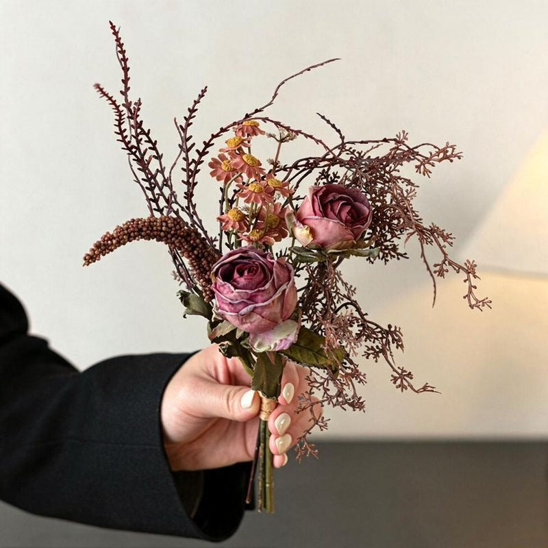 Bouquet de roses et eucalyptus artificiels 29 cm, décoration élégante pour mariage, intérieur et extérieur