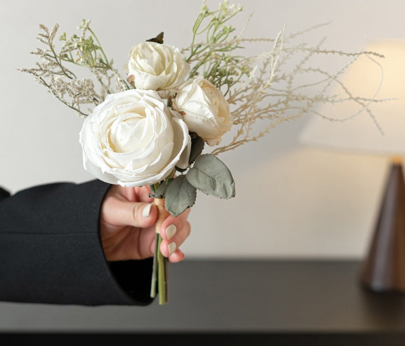 Bouquet de roses et eucalyptus artificiels 29 cm, décoration élégante pour mariage, intérieur et extérieur