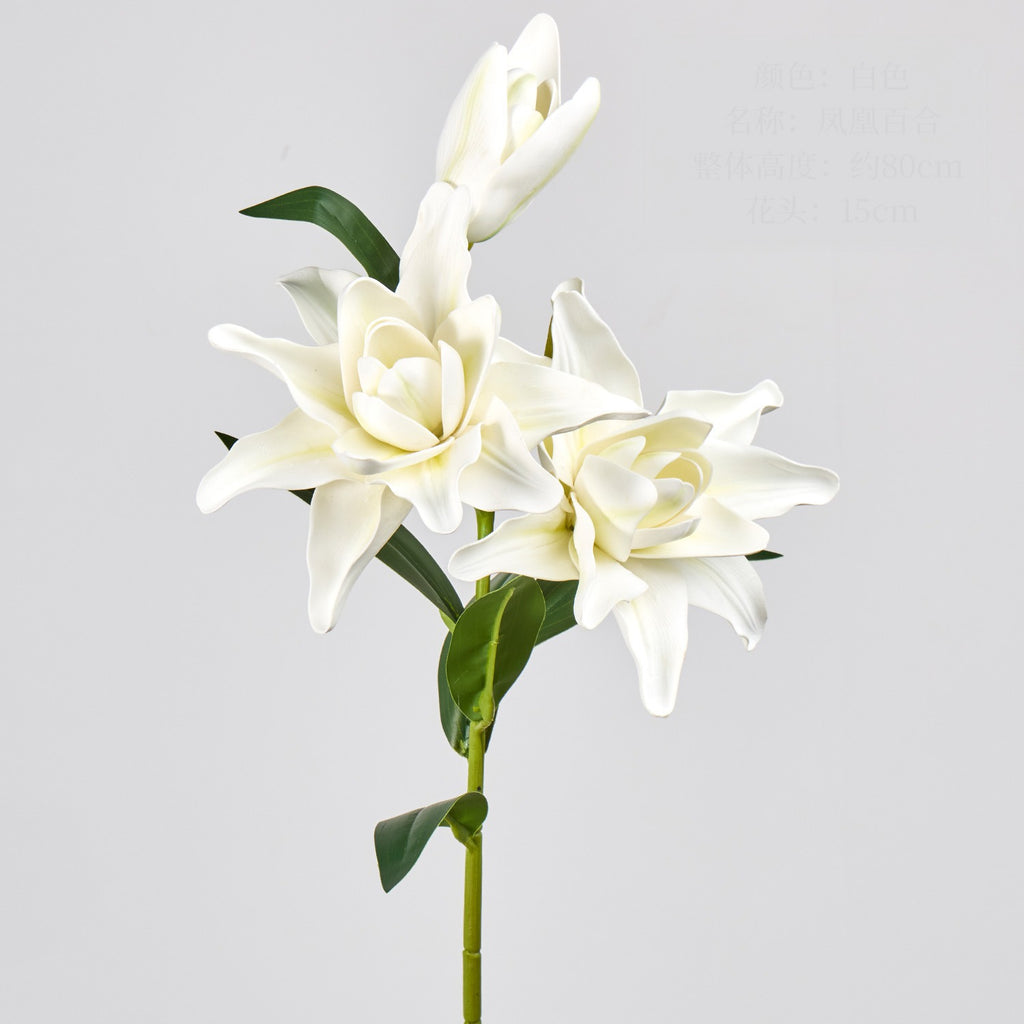 Lys double Phoenix artificiel, 80 cm avec 3 fleurs, décoration intérieure et mariage, style rétro et moderne