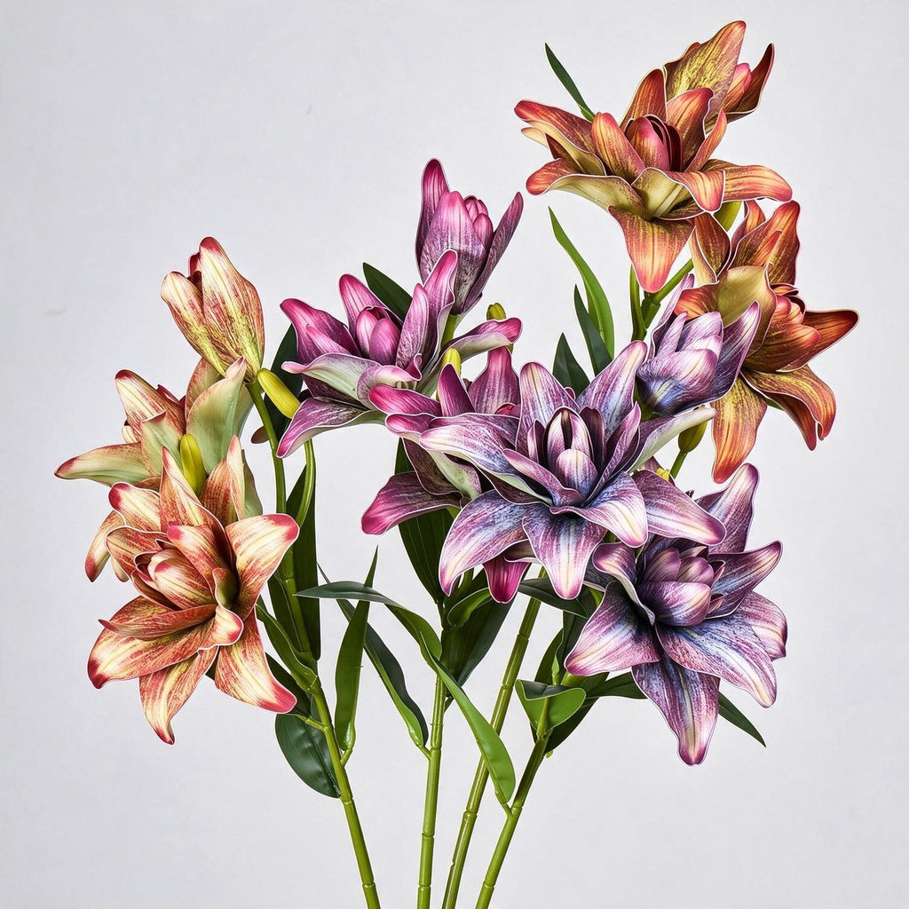 Lys double Phoenix artificiel, 80 cm avec 3 fleurs, décoration intérieure et mariage, style rétro et moderne