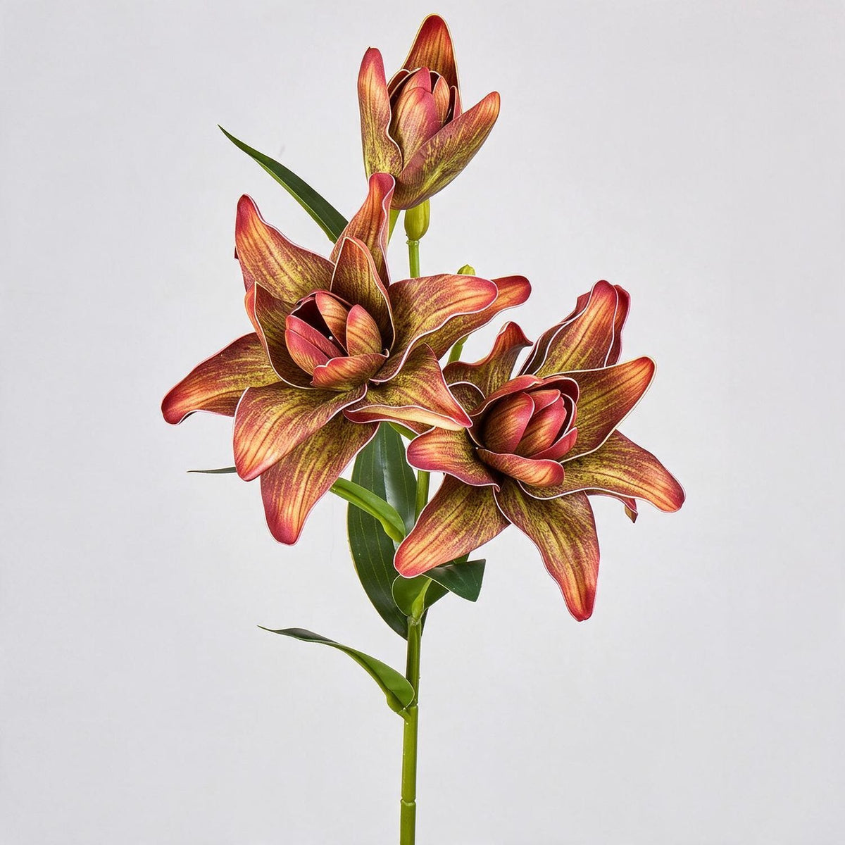 Lys double Phoenix artificiel, 80 cm avec 3 fleurs, décoration intérieure et mariage, style rétro et moderne
