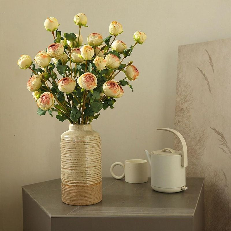 Fleurs artificielles en polyester, rosier thé à 3 têtes, 52 cm, pour décoration intérieure
