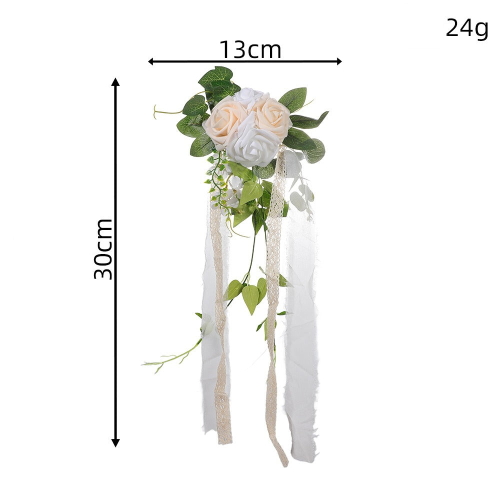 Fleur artificielle pour mariage, brin unique avec roses et eucalyptus, décoration de chaise ou rideau, 30 cm