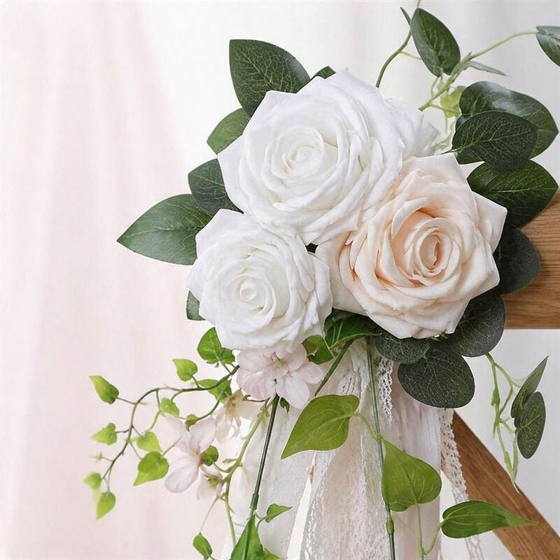 Fleur artificielle pour mariage, brin unique avec roses et eucalyptus, décoration de chaise ou rideau, 30 cm