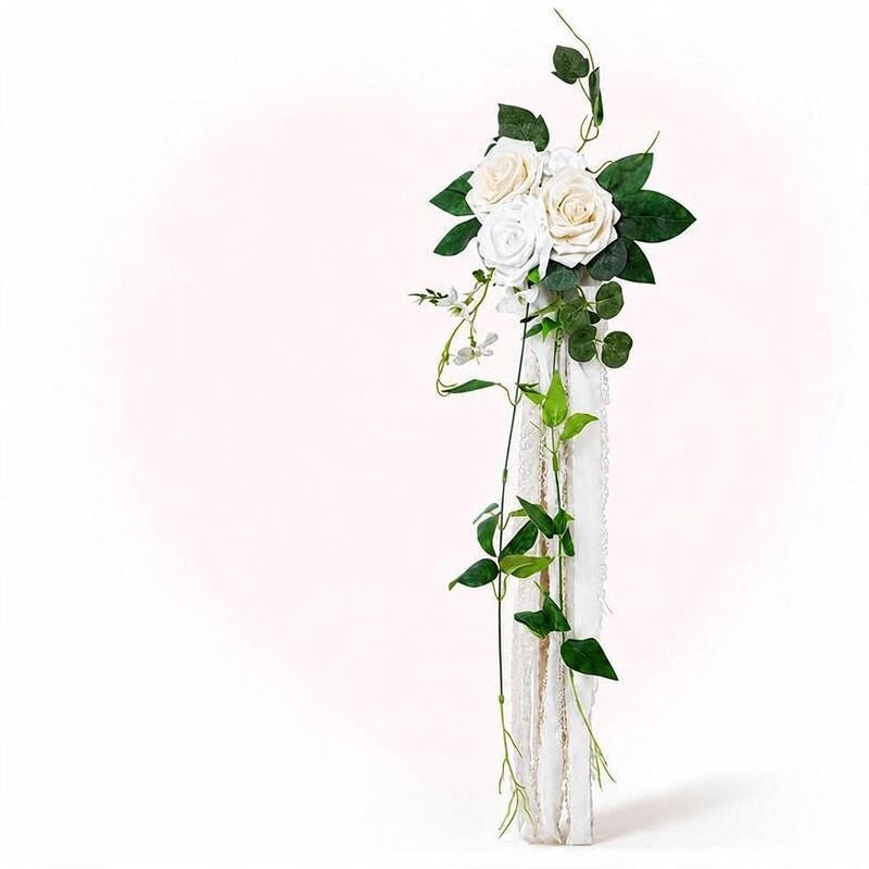 Fleur artificielle pour mariage, brin unique avec roses et eucalyptus, décoration de chaise ou rideau, 30 cm
