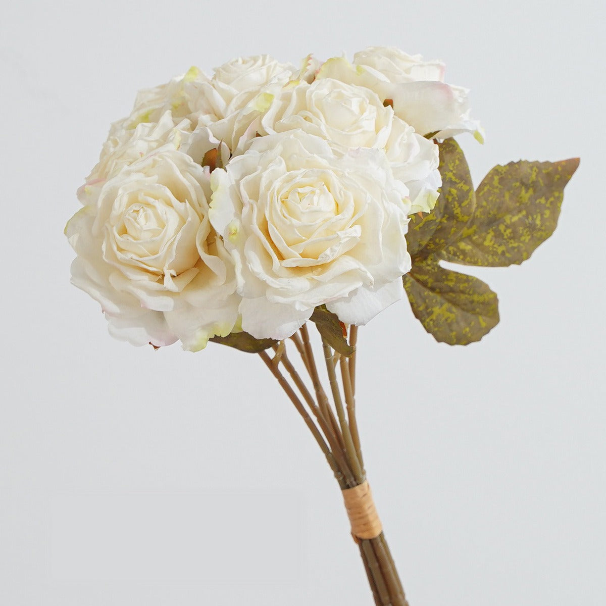Bouquet de 7 roses vintage à bords vieillis, 35 cm, décoration intérieure élégante, sans entretien