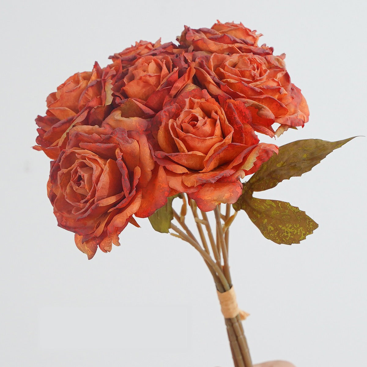 Bouquet de 7 roses vintage à bords vieillis, 35 cm, décoration intérieure élégante, sans entretien