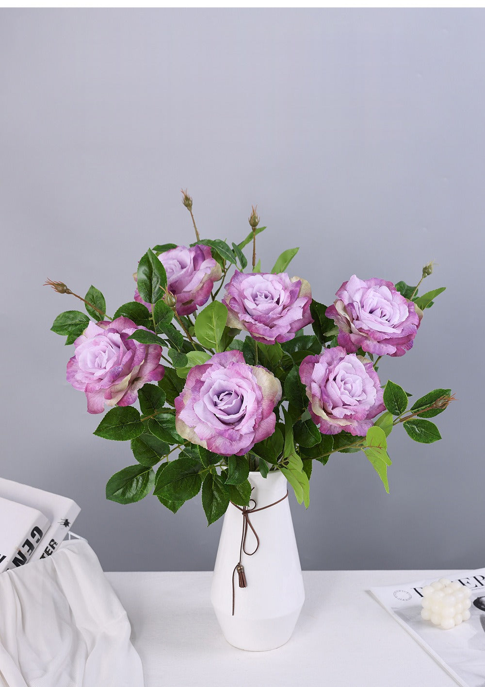Rose artificielle en tissu soyeux, tige unique, 65 cm, décoration intérieure et extérieure