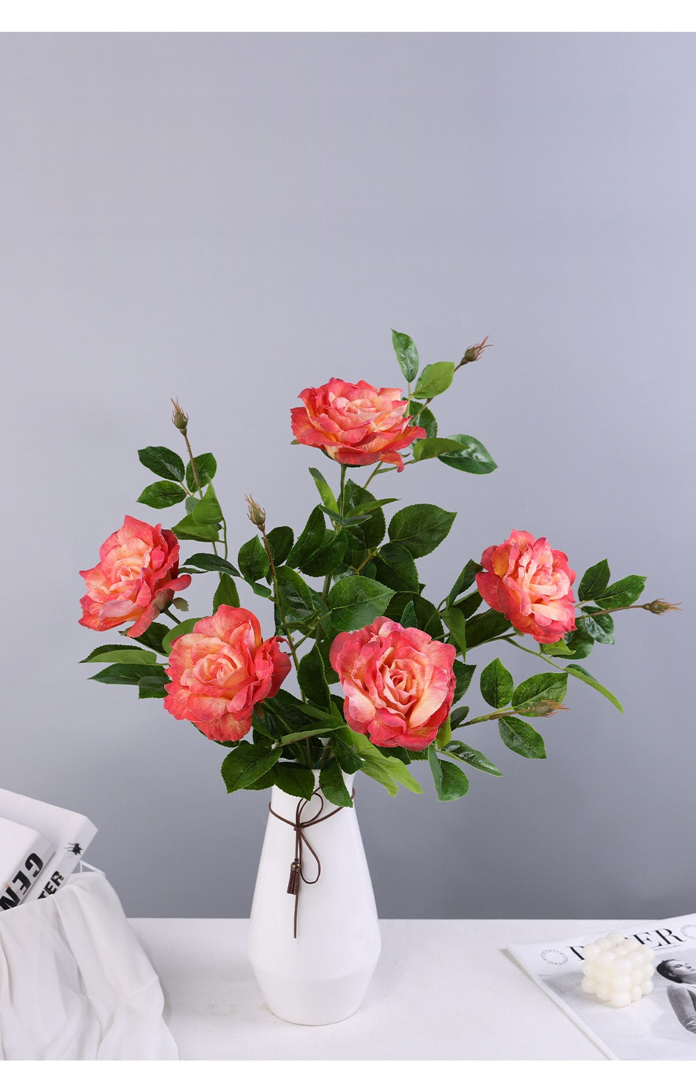 Rose artificielle en tissu soyeux, tige unique, 65 cm, décoration intérieure et extérieure