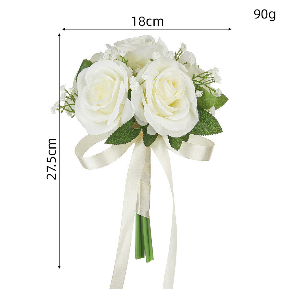 Bouquet de roses et gypsophile artificiel, 27,5 cm, idéal pour les mariages