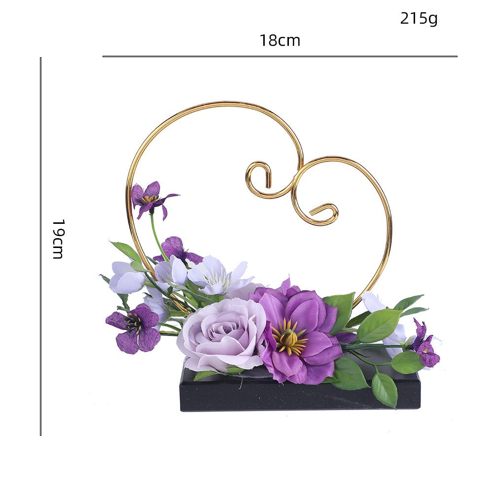 Bouquet artificiel vintage roses et pâquerettes, 3 fleurs, 19 cm, pot inclus, décoration mariage et intérieur