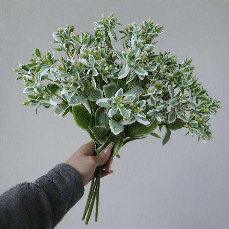 Feuilles artificielles de menthe avec bordure argentée, 47 cm, pour mariages et extérieurs