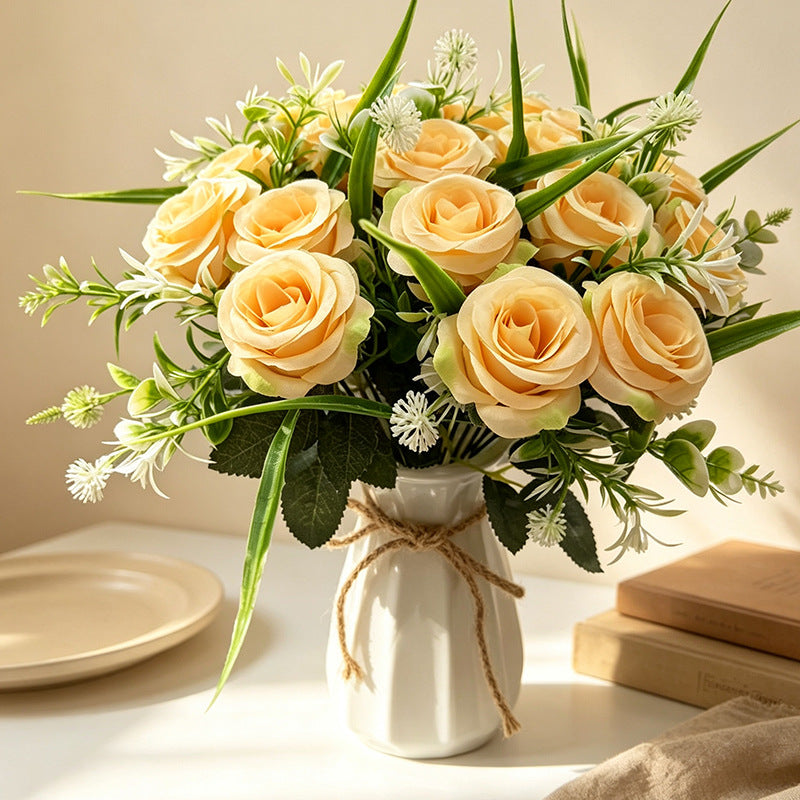 Bouquet de 18 roses artificielles, 40 cm, style champêtre moderne, décoration intemporelle pour mariage, maison et commerce