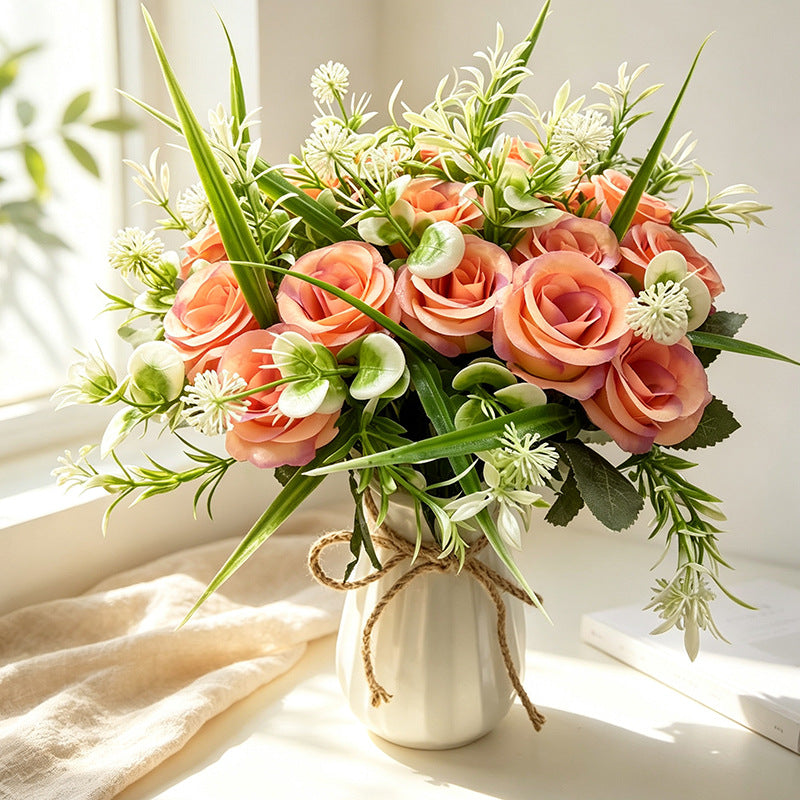 Bouquet de 18 roses artificielles, 40 cm, style champêtre moderne, décoration intemporelle pour mariage, maison et commerce