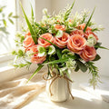Bouquet de 18 roses artificielles, 40 cm, style champêtre moderne, décoration intemporelle pour mariage, maison et commerce