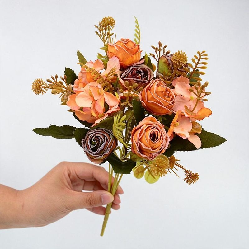 Bouquet de Roses Artificielles en Soie Polyester, 6 Fleurs, 30 cm, Décoration de Mariage et Maison