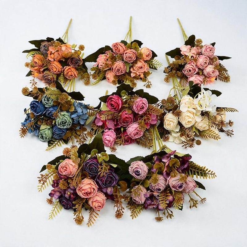 Bouquet de Roses Artificielles en Soie Polyester, 6 Fleurs, 30 cm, Décoration de Mariage et Maison