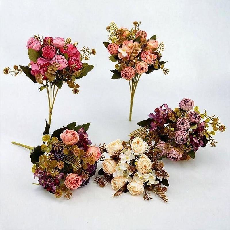 Bouquet de Roses Artificielles en Soie Polyester, 6 Fleurs, 30 cm, Décoration de Mariage et Maison
