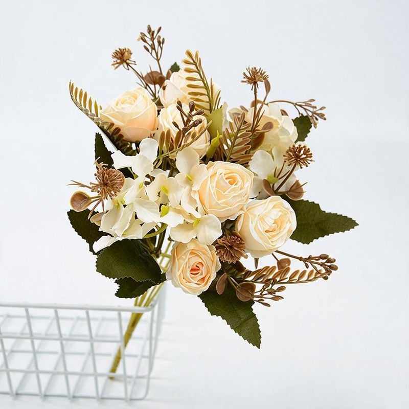 Bouquet de Roses Artificielles en Soie Polyester, 6 Fleurs, 30 cm, Décoration de Mariage et Maison