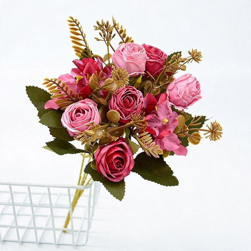 Bouquet de Roses Artificielles en Soie Polyester, 6 Fleurs, 30 cm, Décoration de Mariage et Maison
