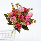 Bouquet de Roses Artificielles en Soie Polyester, 6 Fleurs, 30 cm, Décoration de Mariage et Maison