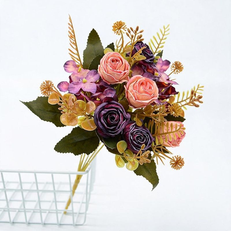Bouquet de Roses Artificielles en Soie Polyester, 6 Fleurs, 30 cm, Décoration de Mariage et Maison