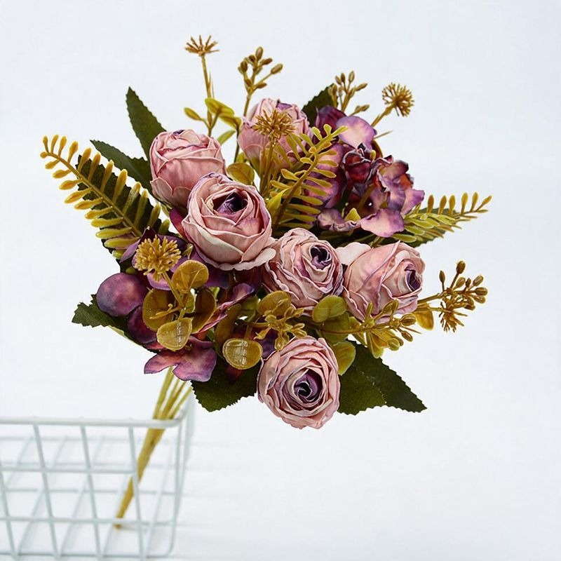 Bouquet de Roses Artificielles en Soie Polyester, 6 Fleurs, 30 cm, Décoration de Mariage et Maison