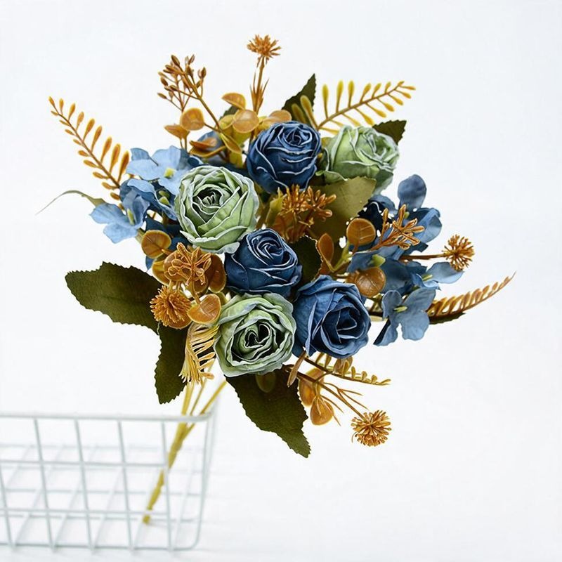 Bouquet de Roses Artificielles en Soie Polyester, 6 Fleurs, 30 cm, Décoration de Mariage et Maison