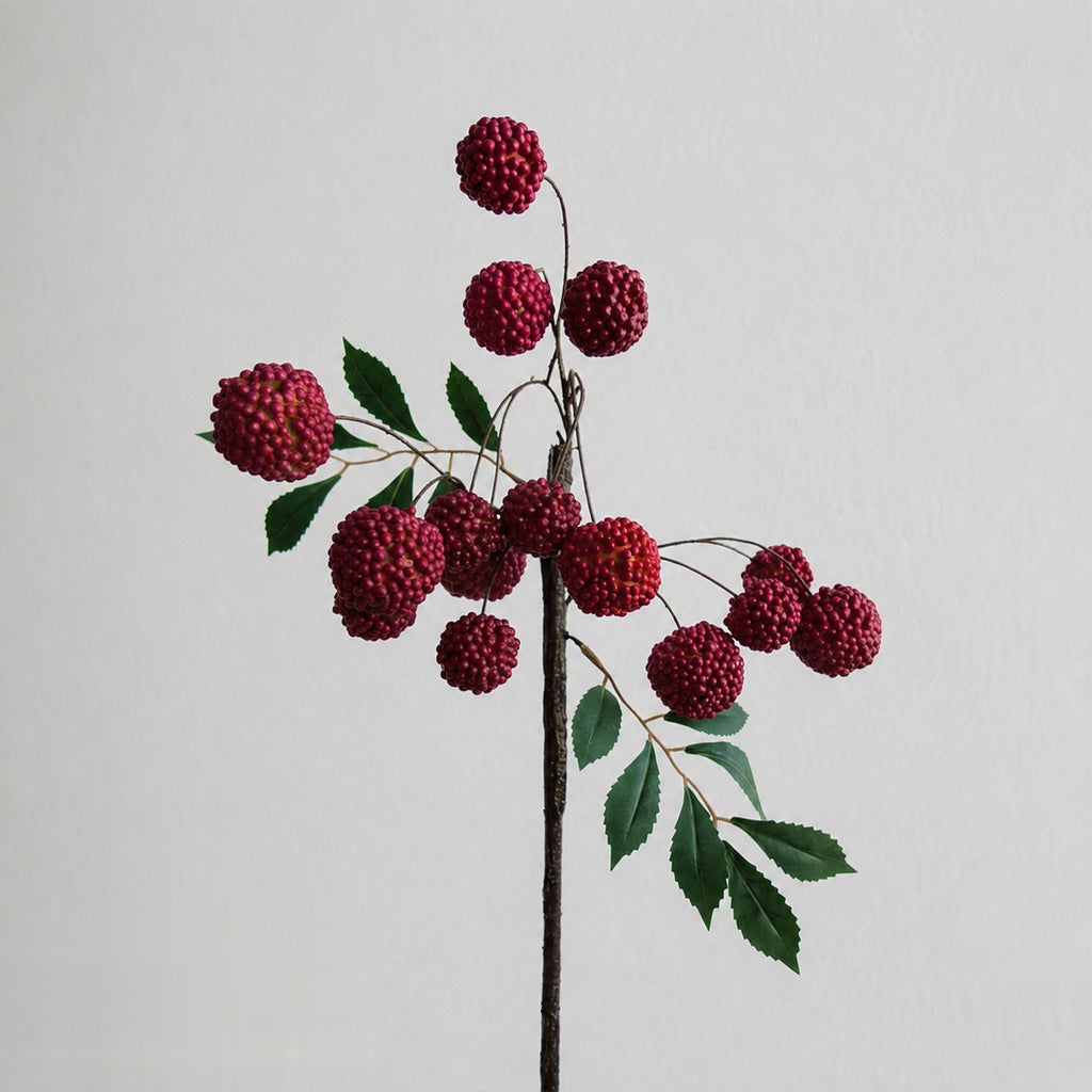 Faux litchi en grappe, 15 fruits avec feuilles, décoration champêtre, 55 cm, sans pot